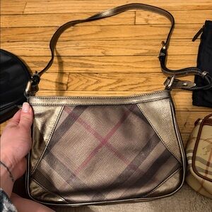 Burberry Gold and Brown Plaid Shoulder Bag